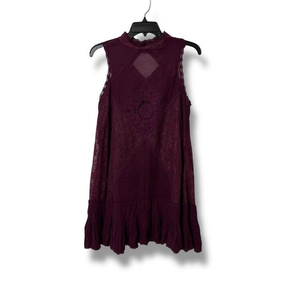 Free People Angel Lace Burgundy Mini Dress Size SP - Picture 1 of 8